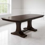 Geometric pedestal base of Contempo Solid Wood Dining Table, handcrafted in maple with clean modern lines.