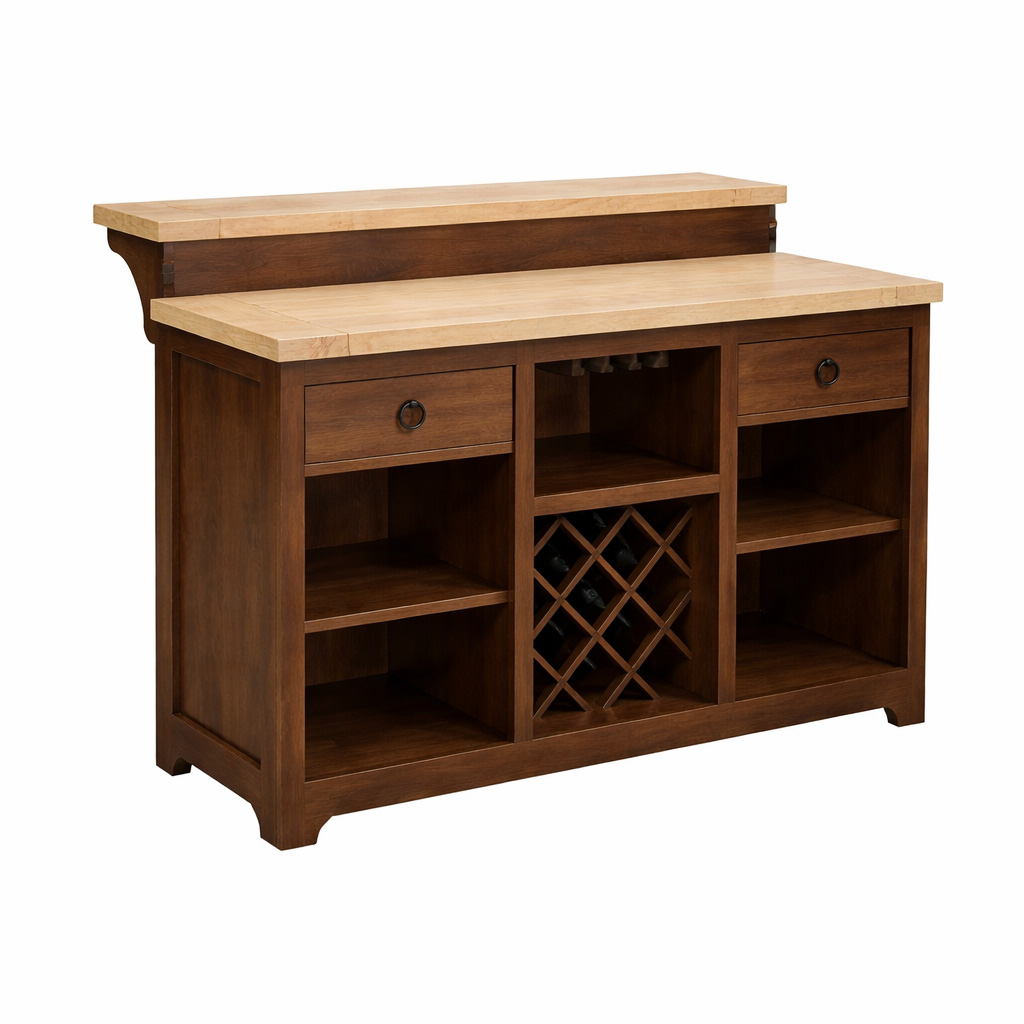 Country Solid Wood Bar Island | Handcrafted Kitchen Island 00-00
