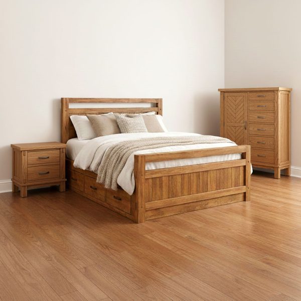 Timber Solid Wood Storage Bed | Rustic Hardwood Storage Bed 01-01