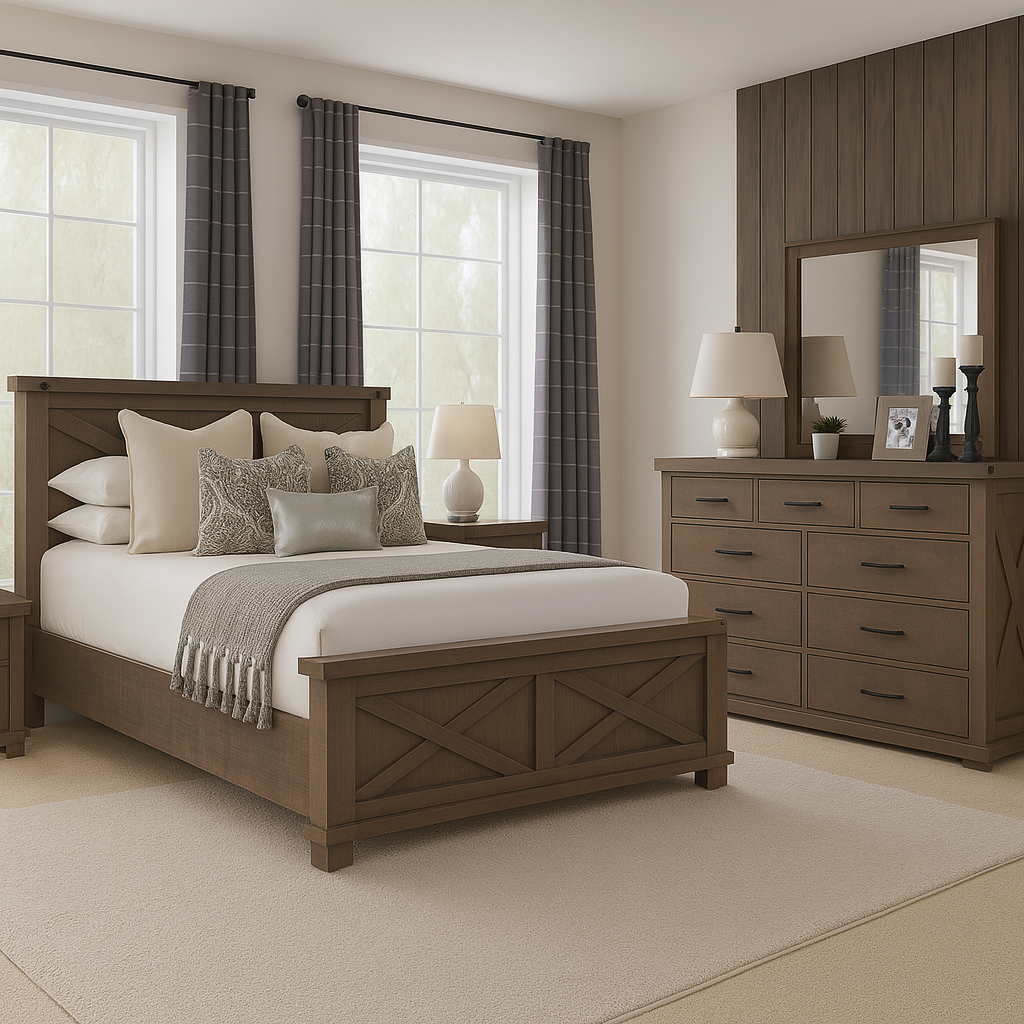Rustic Solid wood Truss Bedroom Set | Farmhouse Bedroom Furniture 00-01