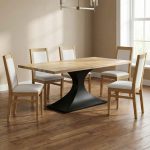 Monas Solid Wood Side Chair | Dune Solid Wood Metal Base Dining Table