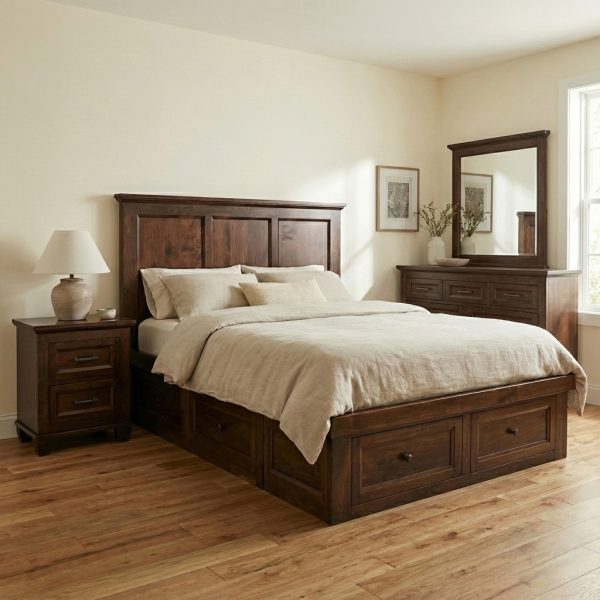 Algonquin Solid Wood Storage Bed | Custom Canadian Handcrafted Bed With Drawers 01-0