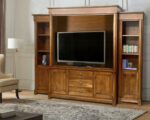 solid wood TV wall unit, custom media center, handcrafted wood furniture, living room storage, adjustable shelving, Canadian solid wood, custom finishes, entertainment wall unit, premium TV storage 01-02