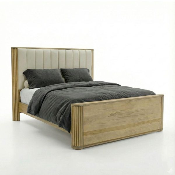 Osten Solid Wood Bed | Custom Modern Bed With Upholstered Headboard 00-02