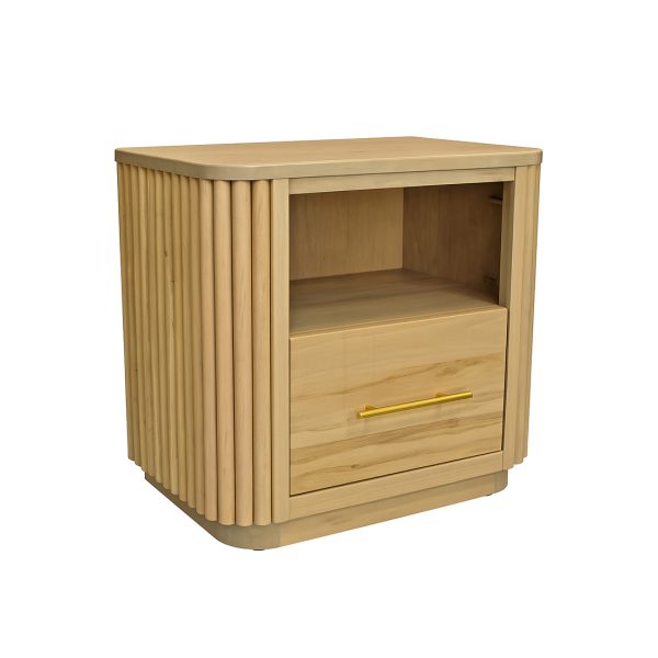 Osten Solid Wood Nightstand |  Modern Bedtable - Fluted Design 00-03