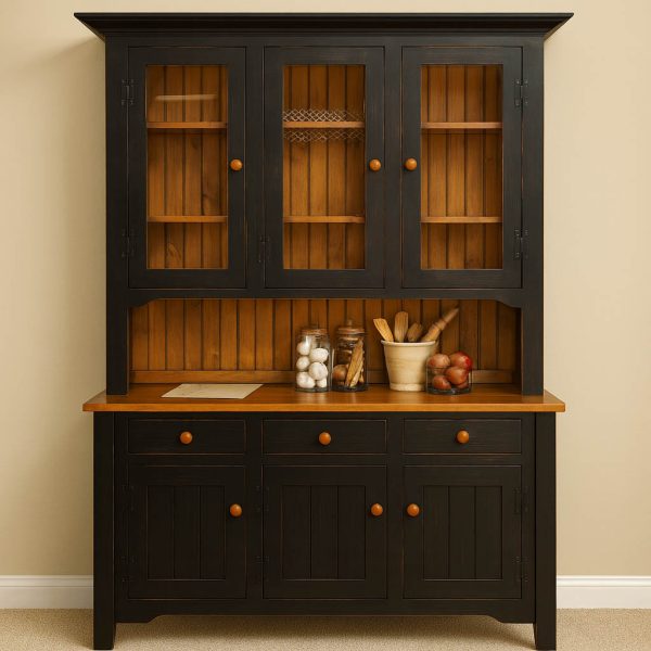 Rustic Solid Wood Buffet And Hutch | Handcrafted Farmhouse Storage 00-02